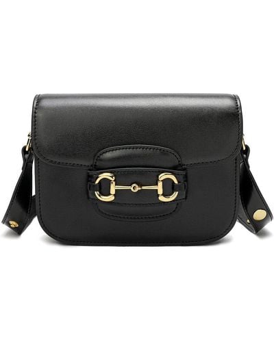 Tiffany & Fred Paris Top-grain Leather Foldover Messenger Bag - Black