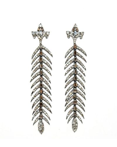 Arthur Marder Fine Jewelry Silver 4.09 Ct. Tw. Diamond Leaf Earrings - White