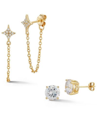 Glaze Jewelry 14k Over Silver Cz Chain Star Earrings Set - Metallic