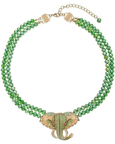 Eye Candy LA Luck Elephant Beaded Necklace - Green
