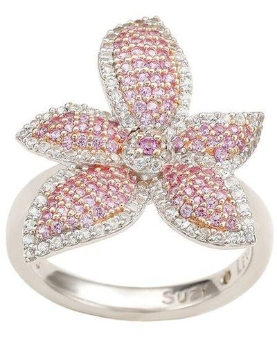 Suzy Levian Silver 0.02 Ct. Tw. Diamond & Sapphire Eternity Ring - Pink