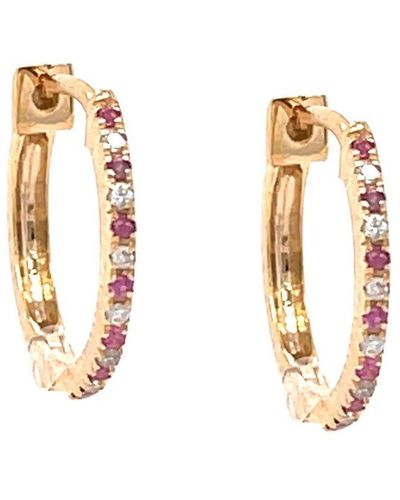 Forever Creations USA Inc. Forever Creations Signature Collection 14k 0.12 Ct. Tw. Diamond & Ruby Mini Huggie Hoops - Metallic