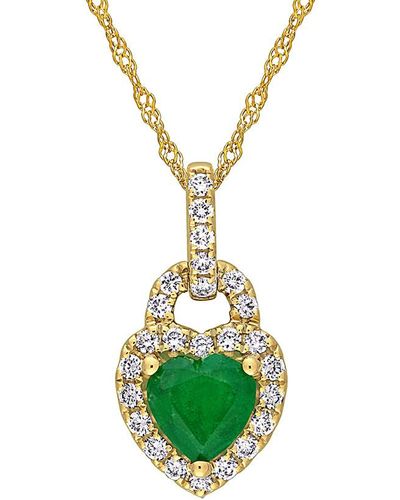 Rina Limor 14k 0.91 Ct. Tw. Diamond & Emerald Pendant Necklace - Green