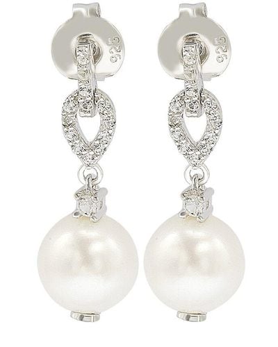 Suzy Levian Silver 0.28 Ct. Tw. Sapphire & 8mm Pearl Drop Earrings - White