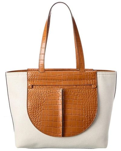 Tod's Tasca Canvas & Croc-embossed Leather Tote - Brown