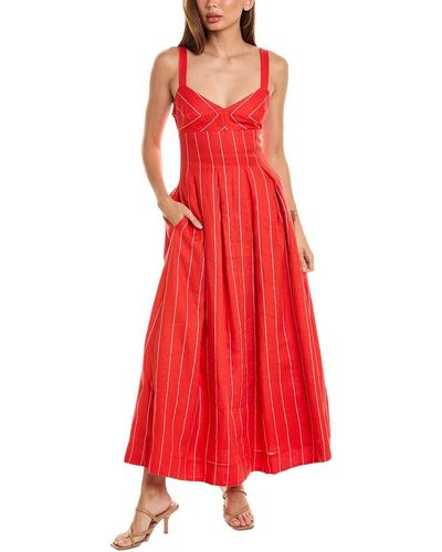 Nicholas Selene Seamed Cami Linen-blend Midi Dress - Red