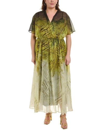 Marina Rinaldi Plus Dipinto Silk-blend Dress - Green