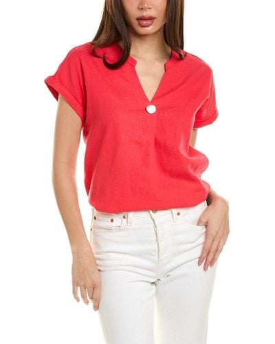 Ellen Tracy Front Pleat Linen-blend Top - Red