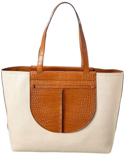 Tod's Tod' Tasca Large Canvas & Croc-embossed Leather Tote - Brown