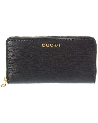 Gucci Script Logo Leather Zip Around Wallet - Black