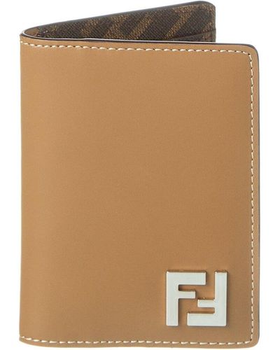 Fendi Ff Squared Leather Card Holder - Brown