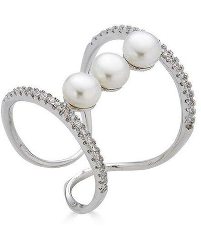 Belpearl Silver 5-6mm Pearl Cz Ring - White