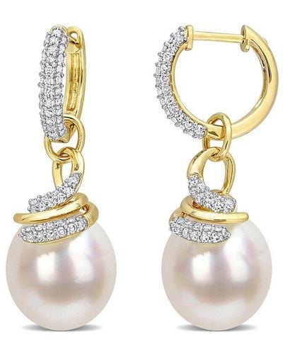 Rina Limor Contemporary Pearls 14k 0.55 Ct. Tw. Diamond 9-10mm Pearl Wrap Hoops - Metallic