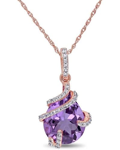 Rina Limor 10k Rose Gold 4.14 Ct. Tw. Diamond & Amethyst Pendant Necklace - Multicolor