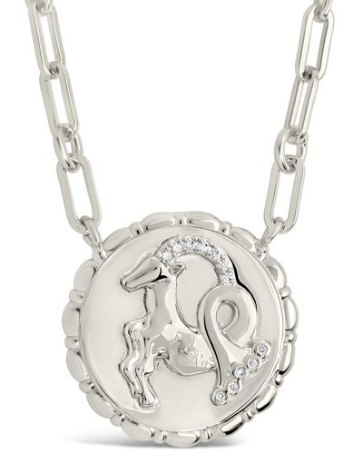 Sterling Forever Rhodium Plated Cz Bold Link Capricorn Zodiac Necklace - White