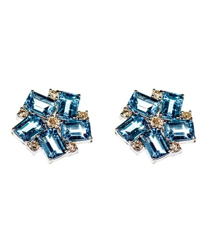 Arthur Marder Fine Jewelry Silver 3.50 Ct. Tw. Diamond & Blue Topaz Earrings