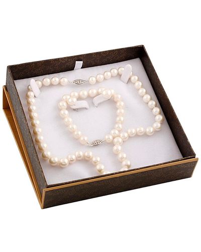 Splendid Silver 8-9mm Freshwater Pearl Bracelet, Necklace, & Earrings Set - White