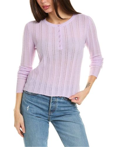 525 America Pointelle Henley Cashmere Sweater - Purple