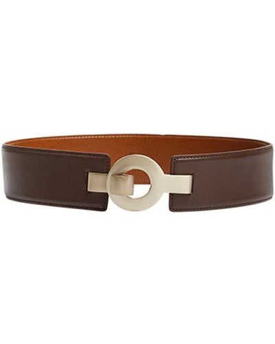 Reiss Cece Metal Clasp Wide Leather Belt - Brown