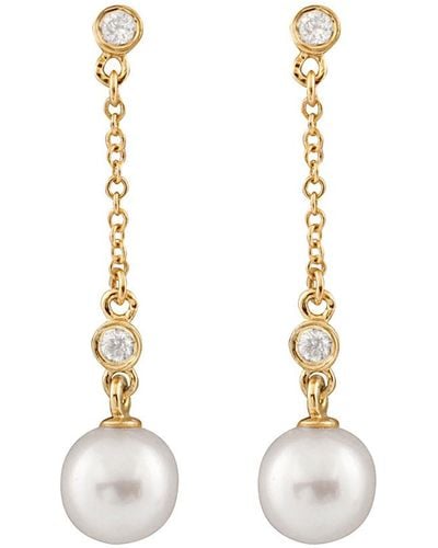 Masako Pearls Splendid Pearls 14k 0.04 Ct. Tw. Diamond & 7-7.5mm Akoya Pearl Dangling Earrings - White