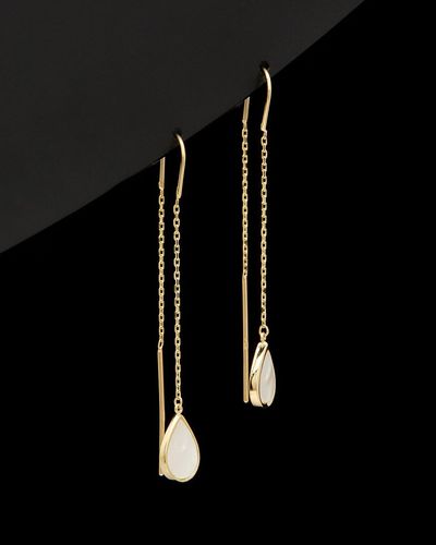 Italian Gold 14k Mother-of-pearl Teardrop Threader Earrings - Black