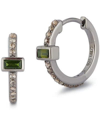 Banji Jewelry Silver 0.79 Ct. Tw. Diamond & Green Tourmaline Huggie Earrings - Metallic