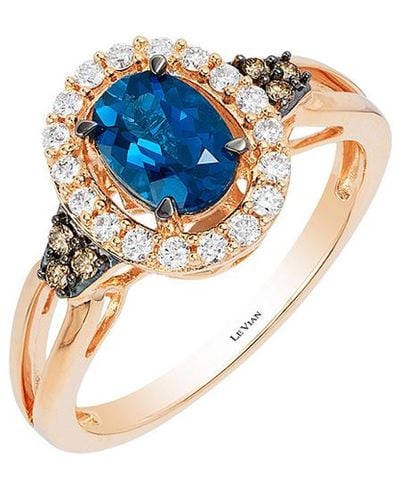 Le Vian Le Vian 14k Rose Gold 1.09 Ct. Tw. Diamond & Topaz Ring - Blue