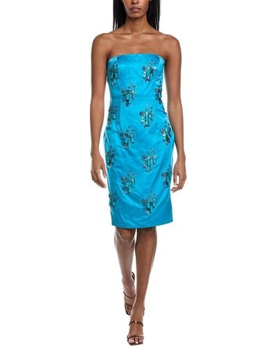Mikael Aghal Strapless Silk Cocktail Dress - Blue
