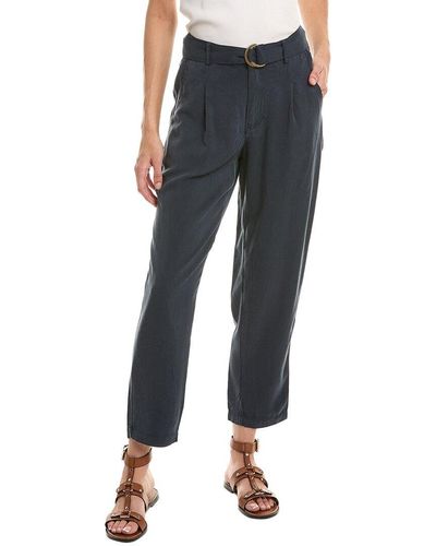 T Tahari Woven Twill Tapered Leg Fly Ankle Pant - Blue