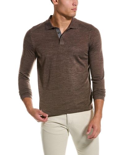RAFFI Trim Detail Wool-blend Polo Sweater - Brown