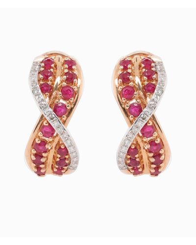 Diana M. Jewels Fine Jewelry 14k Rose Gold 1.20 Ct. Tw. Diamond & Ruby Earrings - Red