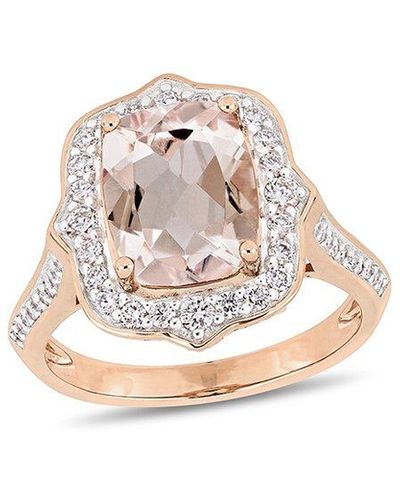 Rina Limor 14k Rose Gold 3.29 Ct. Tw. Diamond & Morganite Halo Ring - Multicolor