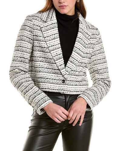 Bagatelle Cropped Tweed Wool-blend Blazer - Grey
