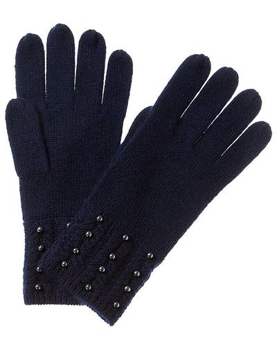 Forte Pearl-studded Cashmere Gloves - Blue