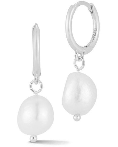 Glaze Jewelry Silver 9mm Pearl Hoops - White