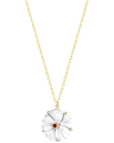 Gabi Rielle 14k Over Silver Pearl Cz Gardenia Blossom Necklace - Metallic