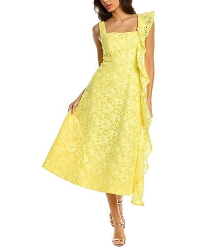 Kay Unger Floral Lace Sleeveless Midi Dress - Yellow