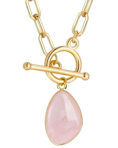 Liv Oliver 18k Plated 17.50 Ct. Tw. Pink Quartz Toggle Necklace - Metallic