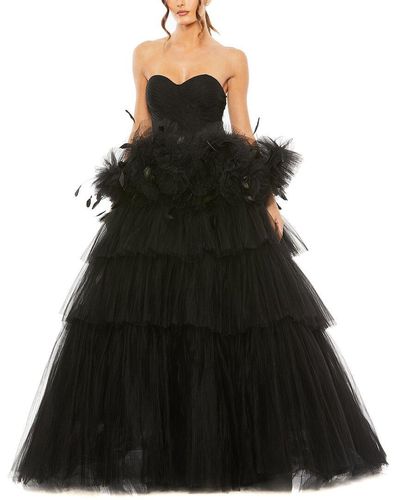 Mac Duggal Strapless Tulle Gown With Feather Detail - Black