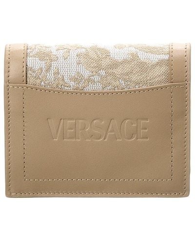 Versace Canvas & Leather Bifold French Wallet - Natural