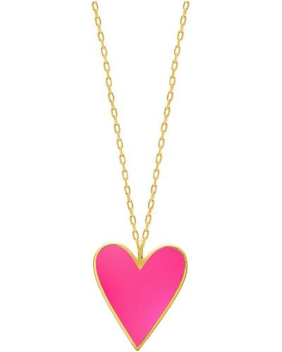Gabi Rielle Gold Over Silver Candy Pink Enamel Heart Necklace
