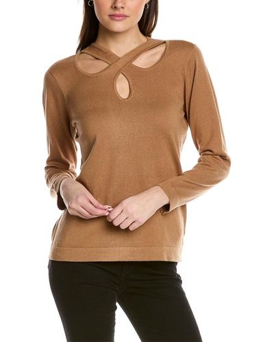 Anne Klein Crossover Neckline Sweater - Natural