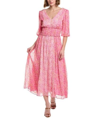 Taylor Printed Chiffon Lurex Stripe Midi Dress - Pink