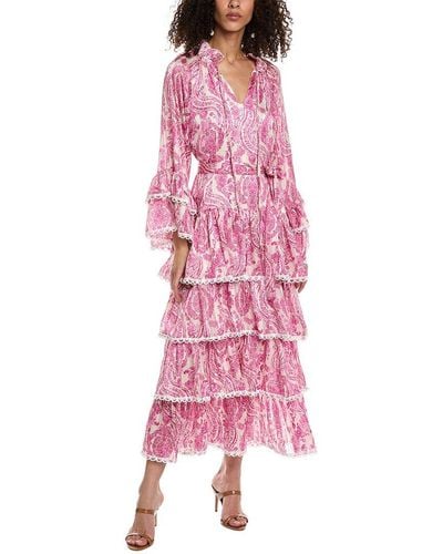 Beulah London Tiered Maxi Dress - Pink