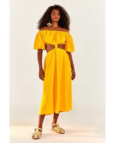 FARM Rio Linen-blend Maxi Dress - Yellow