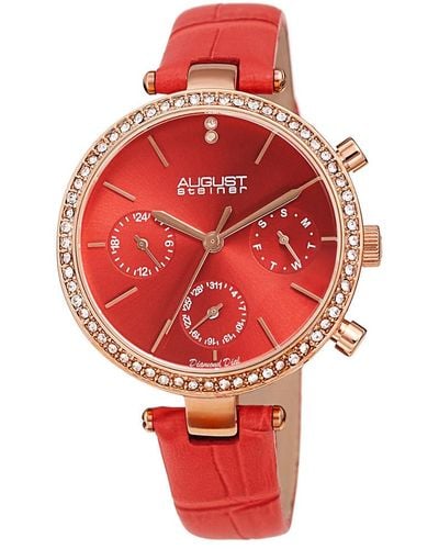 August Steiner Leather Diamond Watch - Red