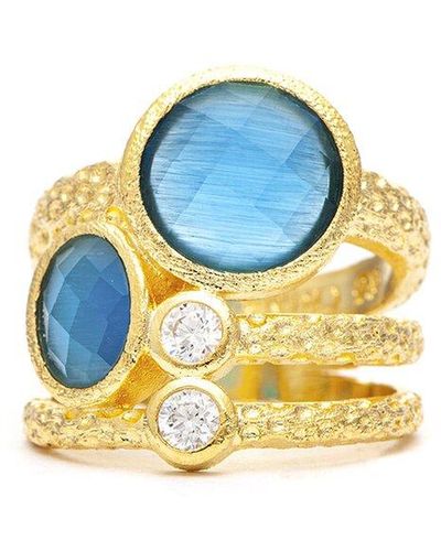 Rivka Friedman 14k Plated Turquoise Cz Ring - Blue