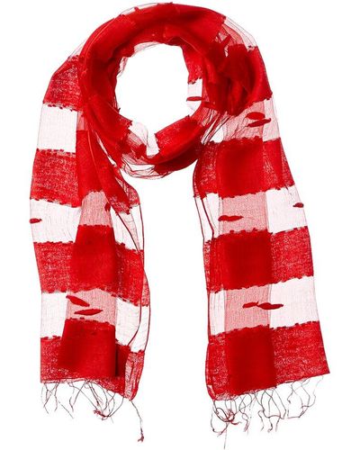 Blue Pacific Hand-woven Silk-blend Scarf - Red