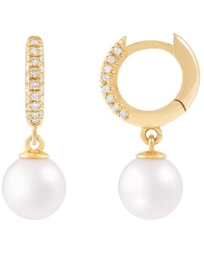 Masako Pearls 14k 0.07 Ct. Tw. Diamond 8-9mm Pearl Earrings - White