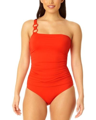 Anne Cole Ring Strap Assymetric One-piece - Red